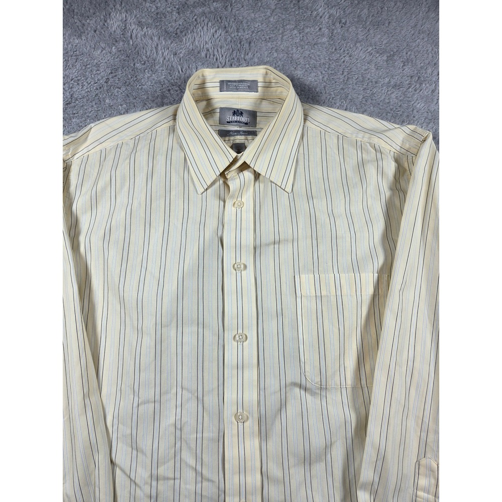 Stafford Dress Shirt 17 34-35 Yellow Mens Executive Non-Iron Striped French Cuff